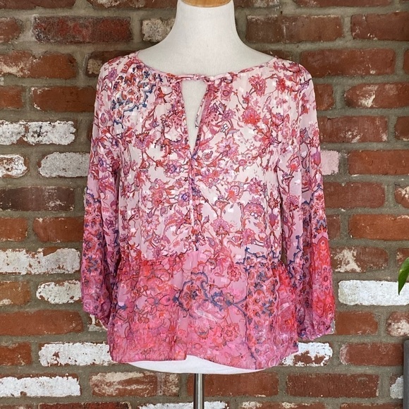 Crosby Ombré Mandala Pink Floral Sheer Top NWT Size XS - Picture 3 of 10